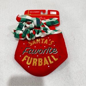 Hallmark Red and Green Santa's Favorite Furball Bandanna and Scrunchie Set